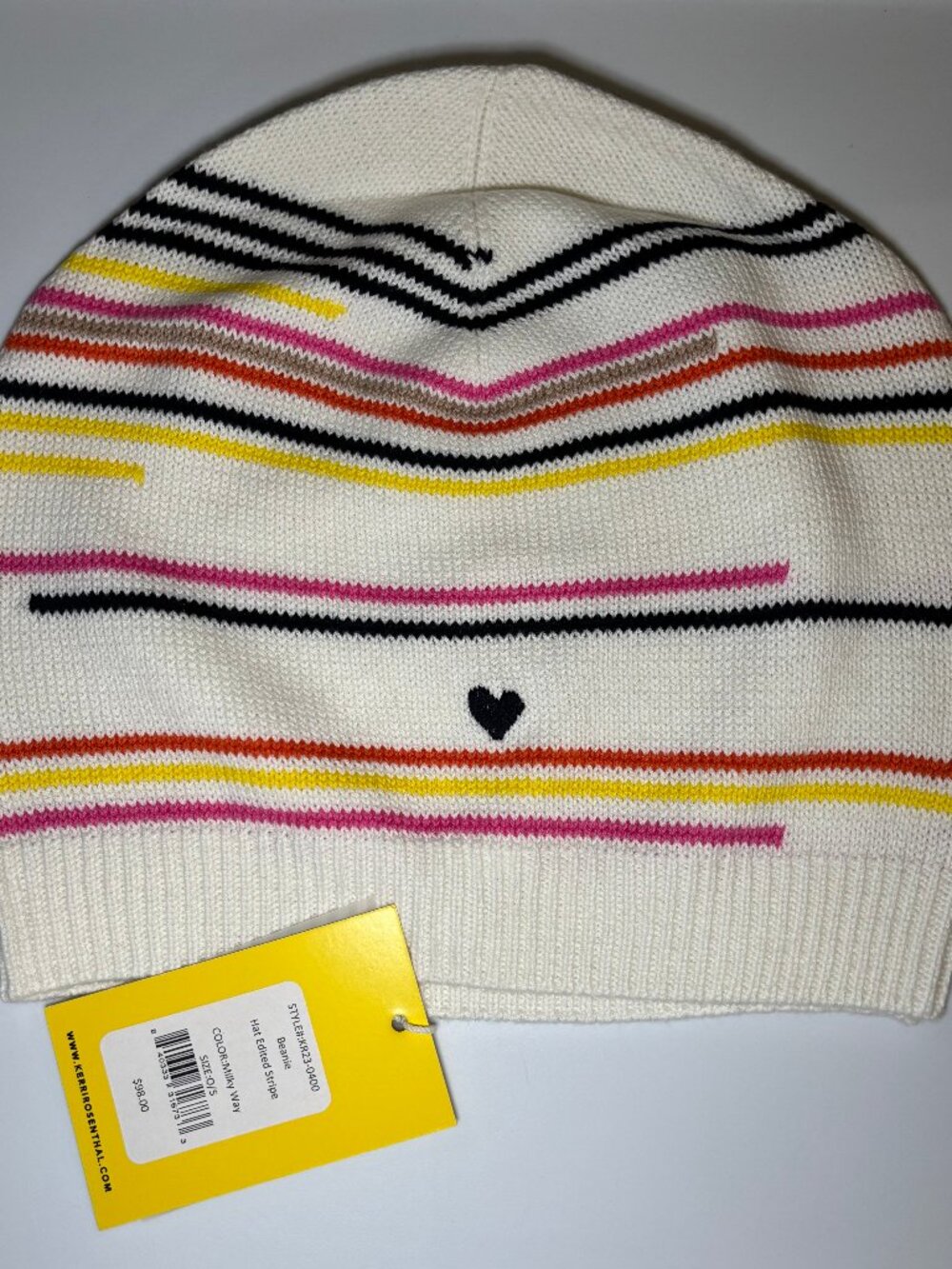 NWT Kerri Rosenthal Broken Stripe Women's Beanie OS in Milky Way